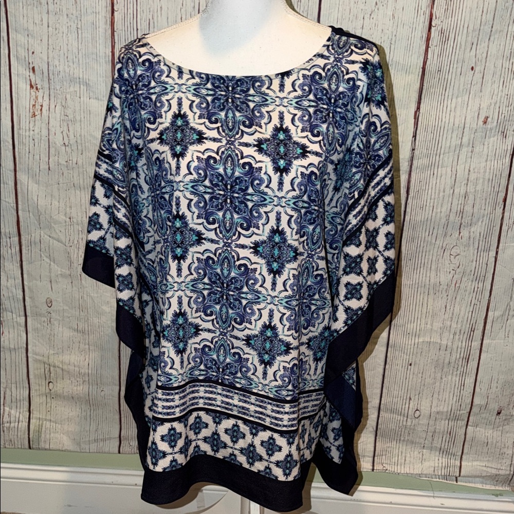 Talbots Navy and White Floral Blouse